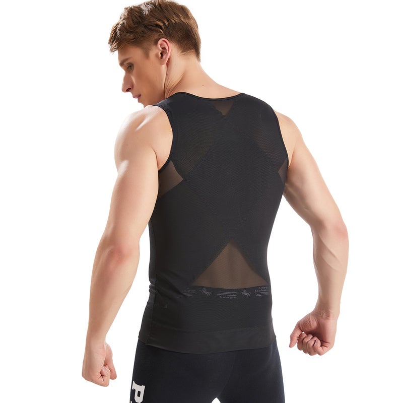 Hanerdun- Mens Slimming Body Shaper Shirt With Zipper Abs Abdomen Slim,Black,Medium - Image 3